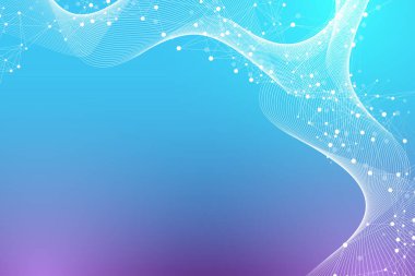 Bilimsel illüstrasyon genetik mühendisliği ve gen manipülasyonu kavramı. DNA sarmalları, DNA iplikleri, molekül veya atom, nöronlar. Bilim veya tıbbi geçmiş için soyut yapı