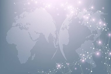 Küresel ağ bağlantısı kavramı. Küresel sektörde sosyal ağ iletişimi. Büyük veri görselleştirmesi. İnternet teknolojisi, resimleme.