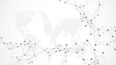 Noktalar ve çizgiler birleştirilmiş teknoloji soyut arka planı. Büyük veri görselleştirmesi. Yapay Zeka ve Makine Öğrenme Arkaplanı. Analitik Ağ illüstrasyonu