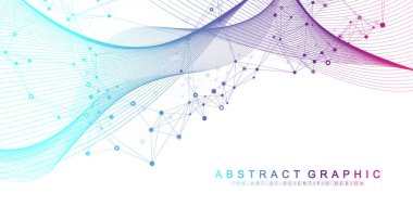Rakamlar birbirine bağlı çizgi ve noktalarla soyut arkaplan, dalga akışı. Dijital sinirsel ağlar. Sunumunuz için ağ ve bağlantı arka planı. Grafik çokgen arkaplan. Vektör illüstrasyonu.