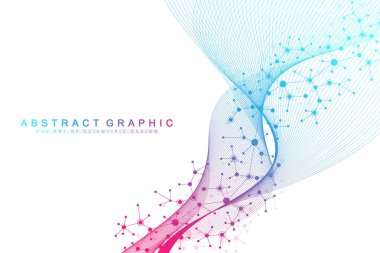 Bilimsel vektör çizimi genetik mühendisliği, DNA sarmalları, DNA ipliği, molekül veya atom, nöronlar. Genomik sekanslar görselleştirme. Bilim veya tıbbi geçmiş için soyut yapı.