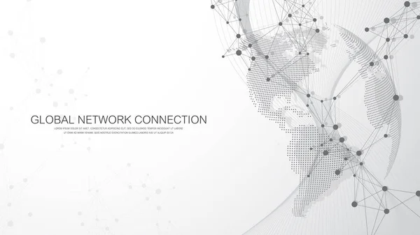 Globales Netzwerk-Verbindungskonzept. Kommunikation über soziale Netzwerke im globalen Geschäft. Visualisierung von Big Data. Internettechnologie. Vektorillustration. — Stockvektor