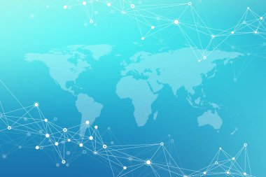 Bağlı çizgiler ve noktalarla Geometrik soyut arkaplan. Bağlantı noktası. Molekül ve iletişim geçmişi. Tasarımınız için grafiksel bağlantı resimleme arkaplanı.