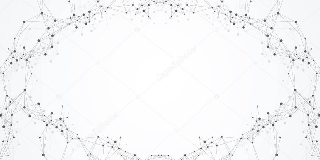 Technology abstract background with connected line and dots. Big data visualization. Artificial Intelligence and Machine Learning Concept Background. Analytical networks illustration