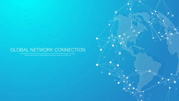 Globális hálózati kapcsolat koncepció. Közösségi hálózati kommunikáció a globális üzletágban. Nagy adat vizualizáció. Internetes technológia. Vektorillusztráció. — Stock Vector