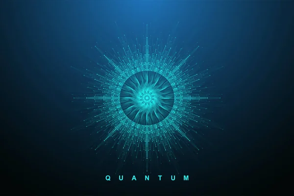 量子コンピューティングの概念。ディープラーニング人工知能。ビッグデータアルゴリズムビジュアライゼーションビジネス、科学プレゼンテーション、ポスター、カバー、ベクトルイラスト. — ストックベクタ