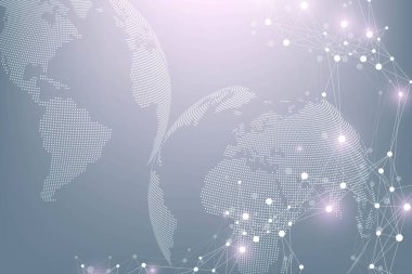 Büyük veri görselleştirmesi. Geometrik soyut arka plan görsel bilgi karmaşıklığı. Fütürist bilgi grafikleri tasarımı. Bağlı çizgi ve noktalar ile teknoloji arka planı, dalga akışı illüstrasyonu