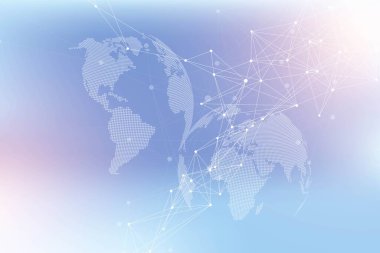 Noktalar ve çizgiler birleştirilmiş teknoloji soyut arka planı. Büyük veri görselleştirmesi. Yapay Zeka ve Makine Öğrenme Arkaplanı. Analitik Ağ illüstrasyonu