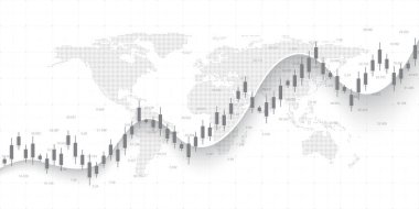 Finansal tablo arkaplanı ve üst çizgi grafiği. Borsa yatırım ticaretinin iş mumu grafiği. Vektör illüstrasyonu