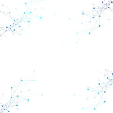 Büyük veri görselleştirmesi. Geometrik soyut arka plan görsel bilgi karmaşıklığı. Fütürist bilgi grafikleri tasarımı. Bağlı çizgi ve noktalar ile teknoloji arka planı, dalga akışı illüstrasyonu