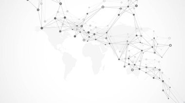 Bağlı çizgiler ve noktalarla Geometrik soyut arkaplan. Bağlantı noktası. Molekül ve iletişim geçmişi. Tasarımınız için grafiksel bağlantı resimleme arkaplanı.