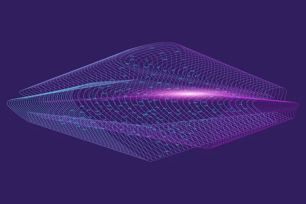 量子コンピュータ技術の概念。ディープラーニング人工知能。ビッグデータアルゴリズムビジュアライゼーションビジネス、科学、技術。波の流れイラスト. — ストック写真
