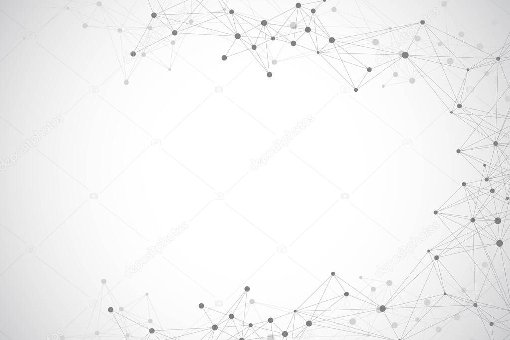 Geometric graphic background molecule and communication. Big data complex with compounds. Lines plexus, minimal array. Digital data visualization. Scientific cybernetic illustration