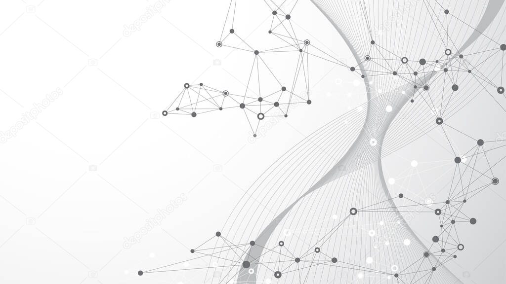 Technology abstract background with connected line and dots. Big data visualization. Artificial Intelligence and Machine Learning Concept Background. Analytical networks illustration.