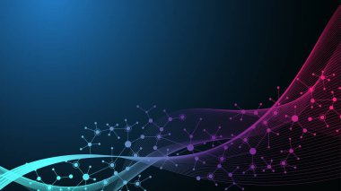 Yaşamın genişlemesi. Renkli patlama arkaplanı, birbirine bağlı çizgi ve noktalar, dalga akışı. Görselleştirme Kuantum teknolojisi. Soyut grafik arkaplan patlaması, hareket patlaması illüstrasyonu