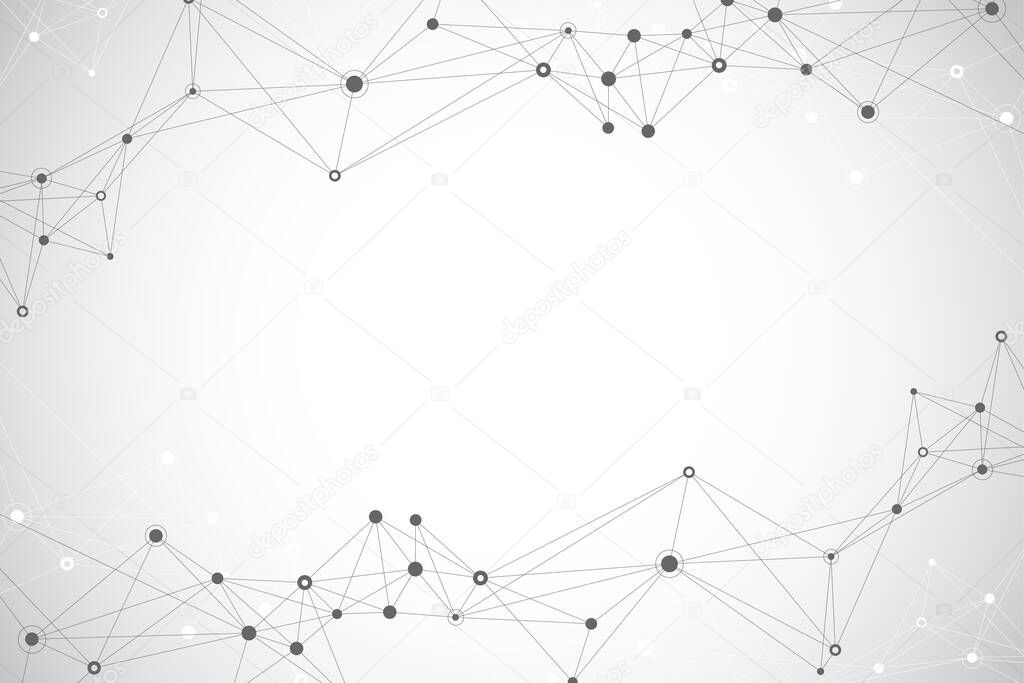 Technology abstract background with connected line and dots. Big data visualization. Artificial Intelligence and Machine Learning Concept Background. Analytical networks illustration.