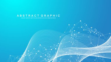 Bağlı çizgiler ve noktalarla Geometrik soyut arkaplan. Bağlantı noktası. Molekül ve iletişim geçmişi. Tasarımınız için grafiksel bağlantı arka planı. Vektör illüstrasyonu