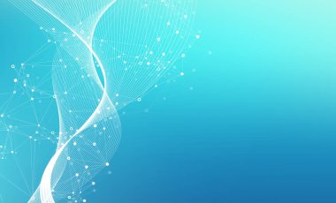 Bilimsel illüstrasyon genetik mühendisliği ve gen manipülasyonu kavramı. DNA sarmalları, DNA iplikleri, molekül veya atom, nöronlar. Bilim ya da tıp geçmişi için soyut bir yapı. Dalga akışı.