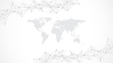 Genel ağ bağlantısı. Küresel sektörde sosyal ağ iletişimi. Dünya haritası nokta ve çizgi kompozisyon kavramı, illüstrasyon