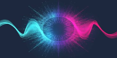 Çizgiler ve noktalarla müzik dalgası poster tasarımı. Soyut gradyan çizgi dalgaları olan ses pilotu. Müzik soyut arkaplan, illüstrasyon kavramı.