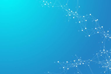 Geometrik mavi arkaplan molekülü ve iletişim. Bileşikli büyük veri kompleksi. Pleksus çizgileri, minimum dizi. Dijital veri görselleştirme. Bilimsel sibernetik çizim