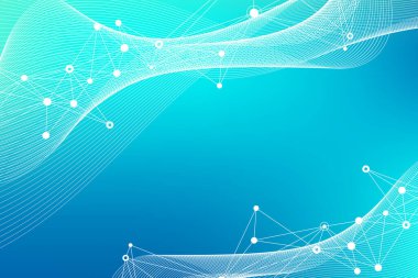 Büyük Genomik Veri Görselleştirme. DNA sarmalı, DNA ipliği, DNA testi. CRISPR CAS9 - Genetik mühendisliği. Molekül ya da atom, nöronlar. Bilim veya tıbbi geçmiş için soyut yapı, afiş. Dalga akışı