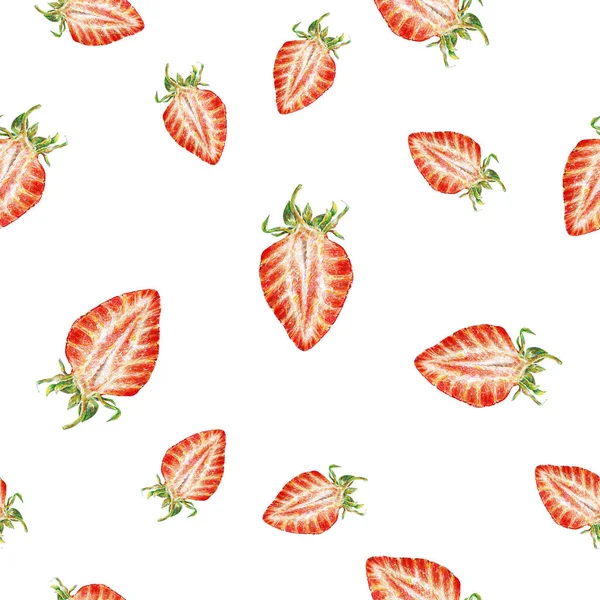 Fresa Sobre Fondo Blanco Dibujo Acuarela Fresas Trabajo Hecho Mano — Foto de Stock