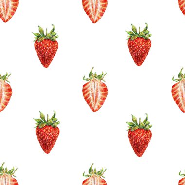Çilek beyaz arka plan üzerinde. Suluboya çilek Çilek çizim. İşlemeli çizilmiş. Sulu Boya Dikişsiz çilek desen kumaş tasarımı için