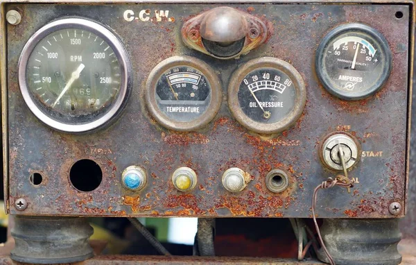 Primer Plano Panel Control Panel Vintage Del Motor Antiguo Que — Foto de Stock