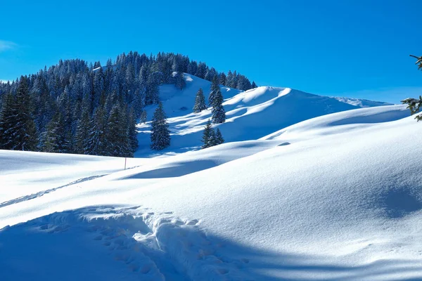 Karla kaplı tepeleri olan güzel bir dağ manzarası..
