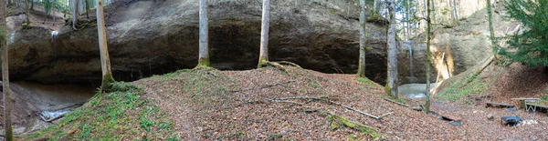 Ormanın ortasında kaya duvarları ve şelaleleri olan doğal bir amfi.