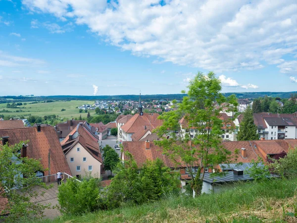 The black forest offers beautiful historic villages embadded in an open landscape of forests, hills, and meadows. View of Bonndorf, Germany, with its famous monastery.