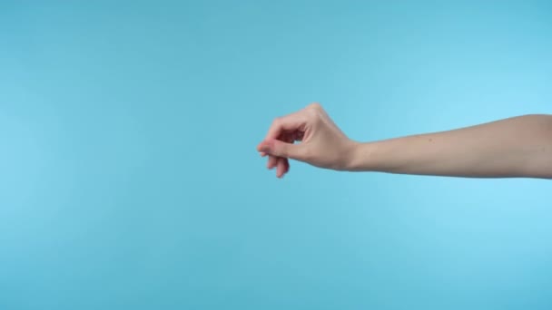 Woman hand adds salt gesture — Stock Video