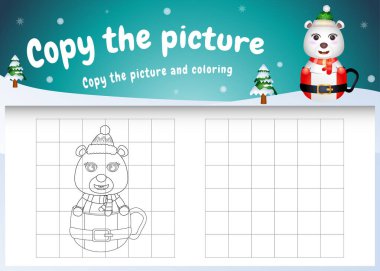 Resimli çocukların oyununu ve boyama sayfasını kopyala. Üzerinde şirin bir kutup ayısı olsun.