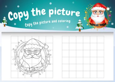 Resim çocuk oyununu ve boyama sayfasını şirin bir Noel Baba maddesiyle kopyala