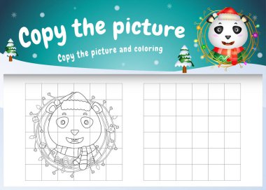 Resim çocuk oyununu ve boyama sayfasını şirin bir pandayla kopyala