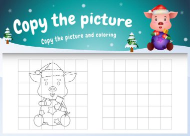 Resimli çocukların oyununu ve boyama sayfasını şirin bir domuz sarılma topuyla kopyala