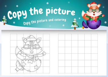 Resim çocuk oyununu ve boyama sayfasını şirin bir tilkiyle kopyala