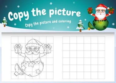 Resim çocuk oyununu ve boyama sayfasını şirin bir Noel Baba maddesiyle kopyala