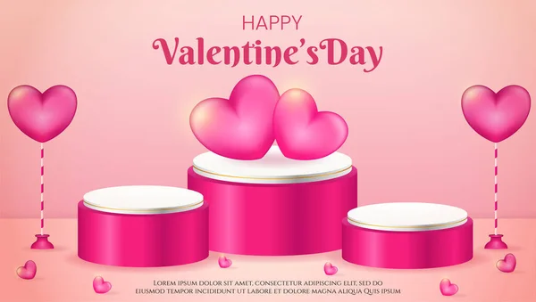 Happy Valentine Day Sale Product Display Pink Podium Realistic Hearth — Stock Vector