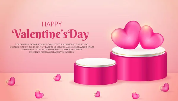 Happy Valentine Day Sale Product Display Pink Podium Realistic Hearth — Stock Vector