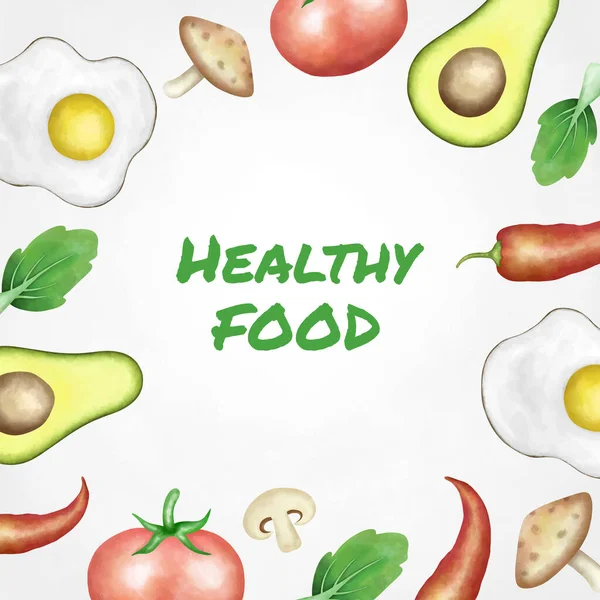 Watercolor Healthy Food Background Variety Nutritious Food — ストックベクタ