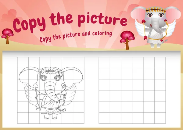 Copiar Juego Niños Imagen Colorear Página Con Elefante Lindo Usando Vector de stock