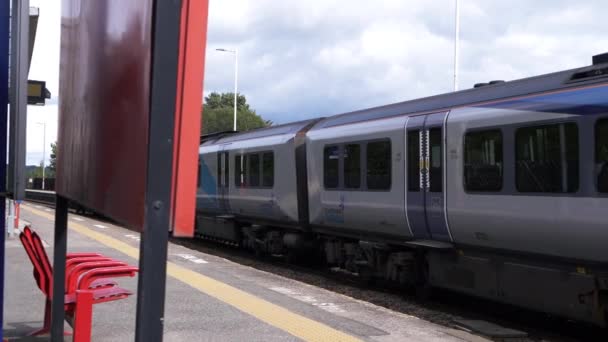 Zug hält auf Bahnsteig — Stockvideo