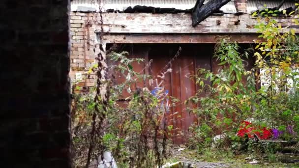 Überreste von verlassenem Gebäude nach Brand — Stockvideo