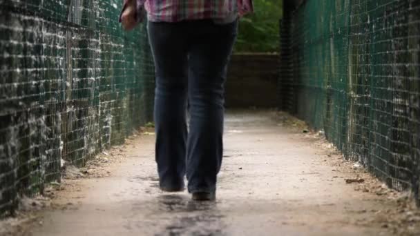 孤独な都市の橋を渡って歩く女 — ストック動画