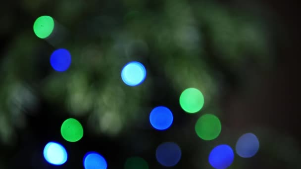 Lights on the Christmas tree twinkle bokeh shot de-focused — Stock videók