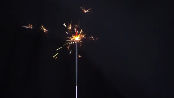 Ein einziges Wunderkerzen-Feuerwerk vor dunklem Hintergrund — Stockvideo