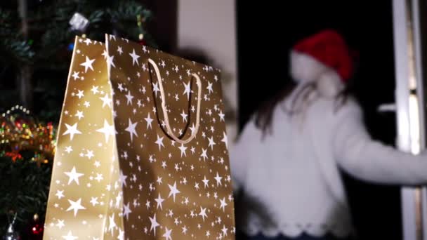Weihnachtsüberraschung Geschenktüte zu Hause — Stockvideo