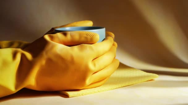 Tomando un descanso de las tareas domésticas con taza de café — Vídeos de Stock